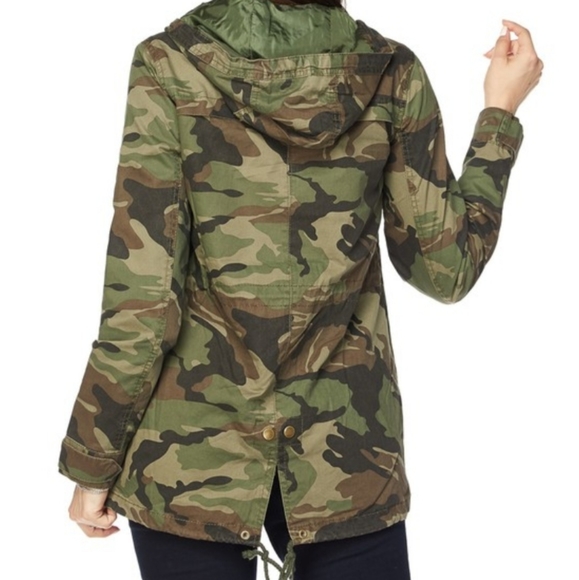 Camouflage print cotton hooded utility cargo jacket zip front lined New - Picture 2 of 9